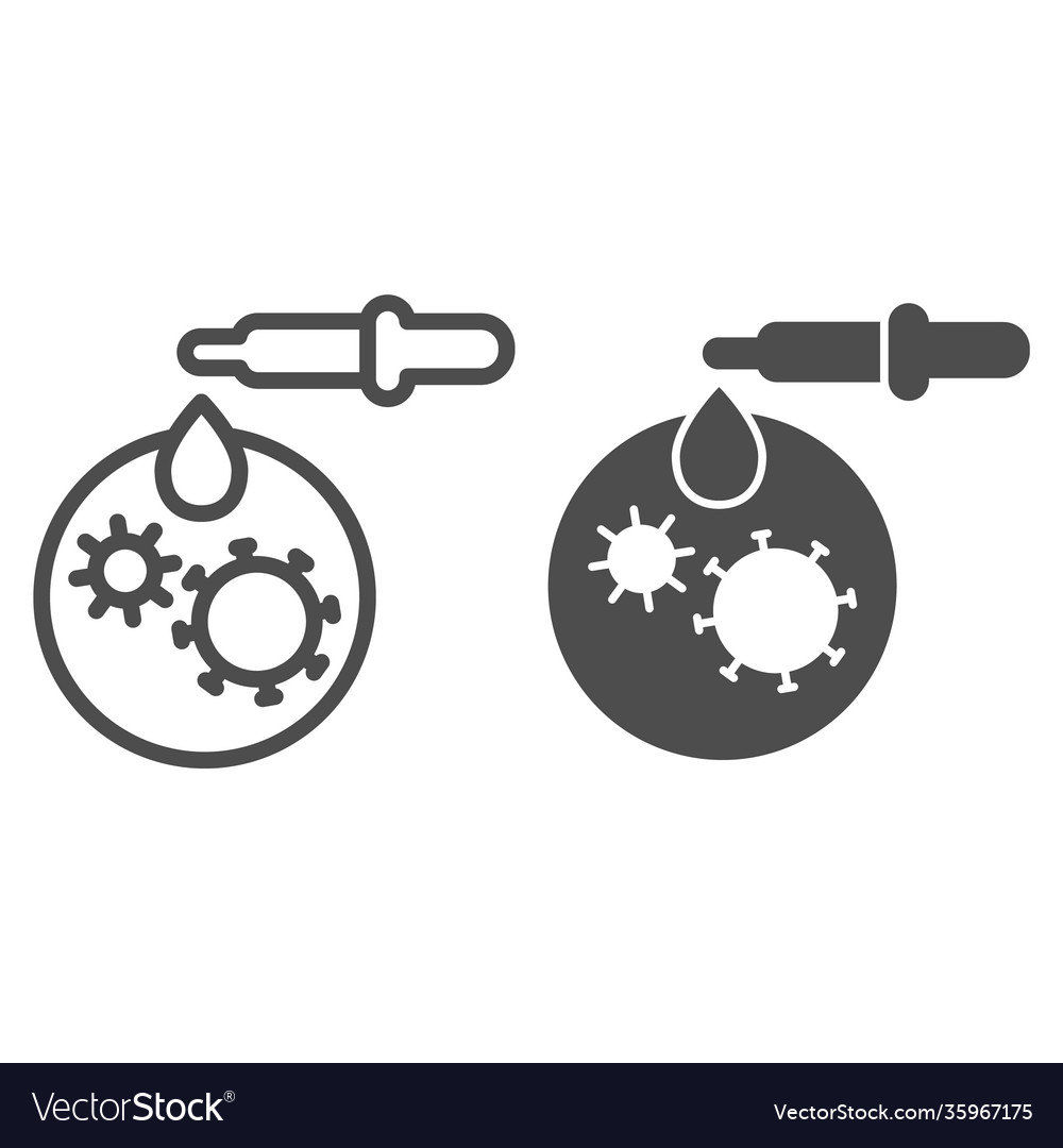 Pipette with drop and bacteria line solid icon vector image Pipette with drop and bacteria line solid icon