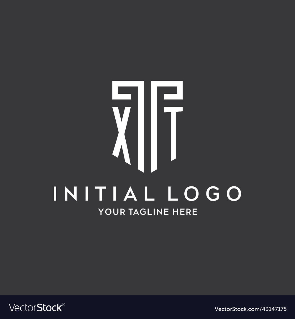 Xt monogram initial name with shield shape icon