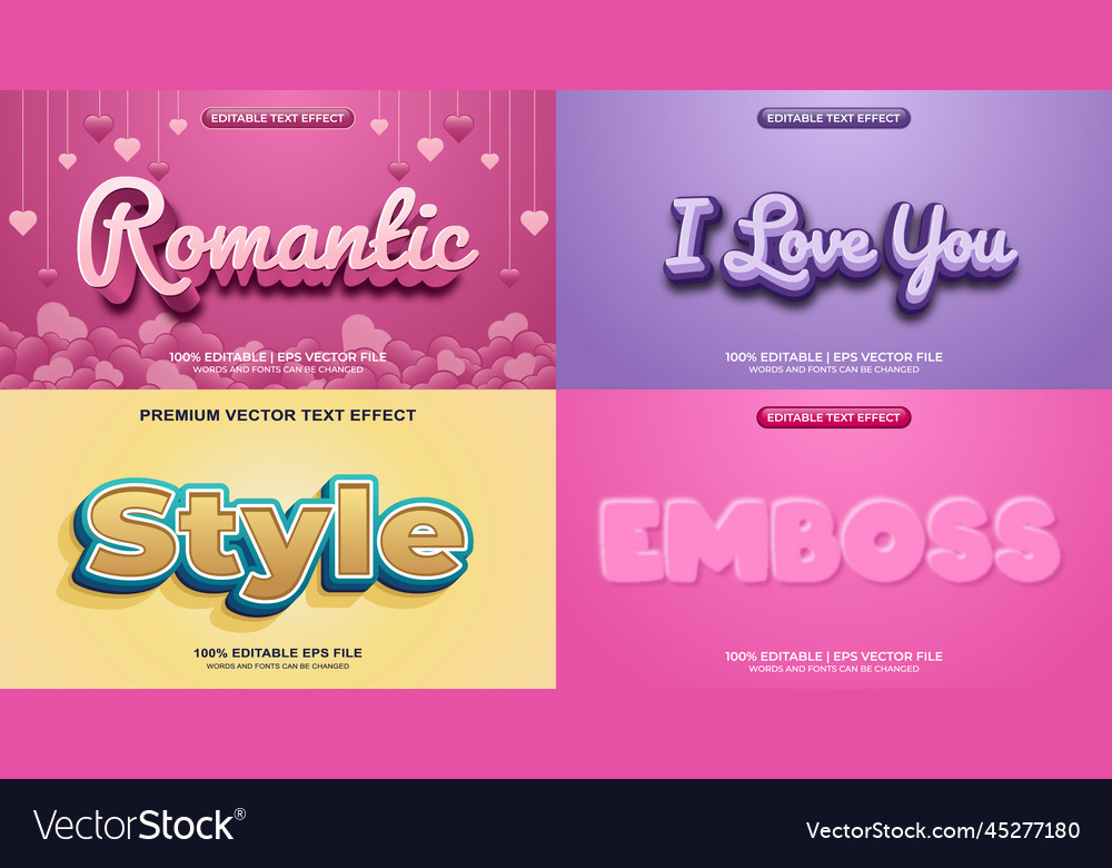 Bundle of editable text effect design set vector image Bundle of editable text effect design set