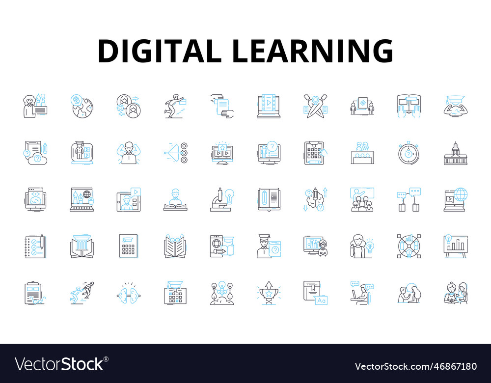 Digital learning linear icons set e-learning vector image Digital learning linear icons set e-learning