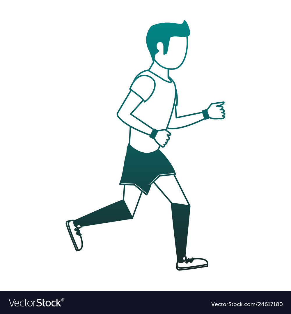 Fitness man running in blue lines