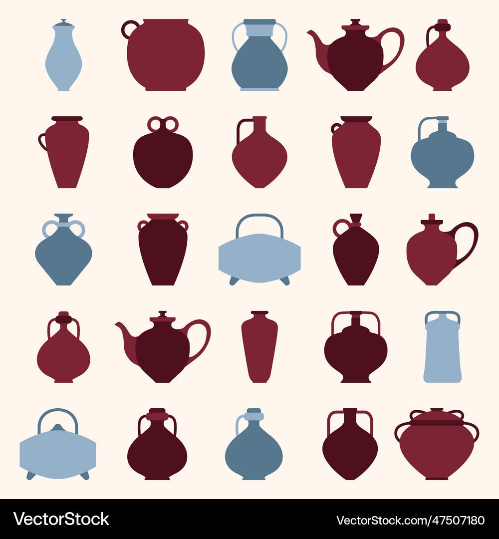 Flat set pottery various Royalty Free Vector Image