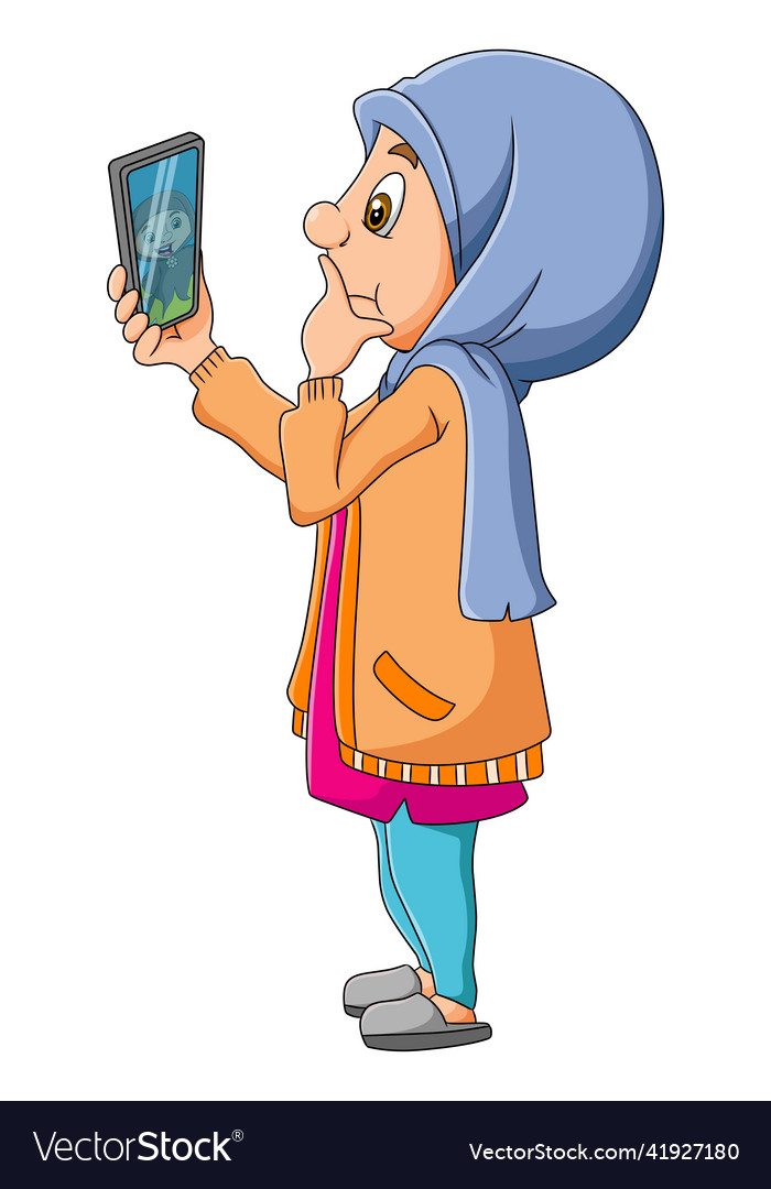 Girl is video calling the family in the eid Vector Image Girl is video calling the family in the eid Vector Image