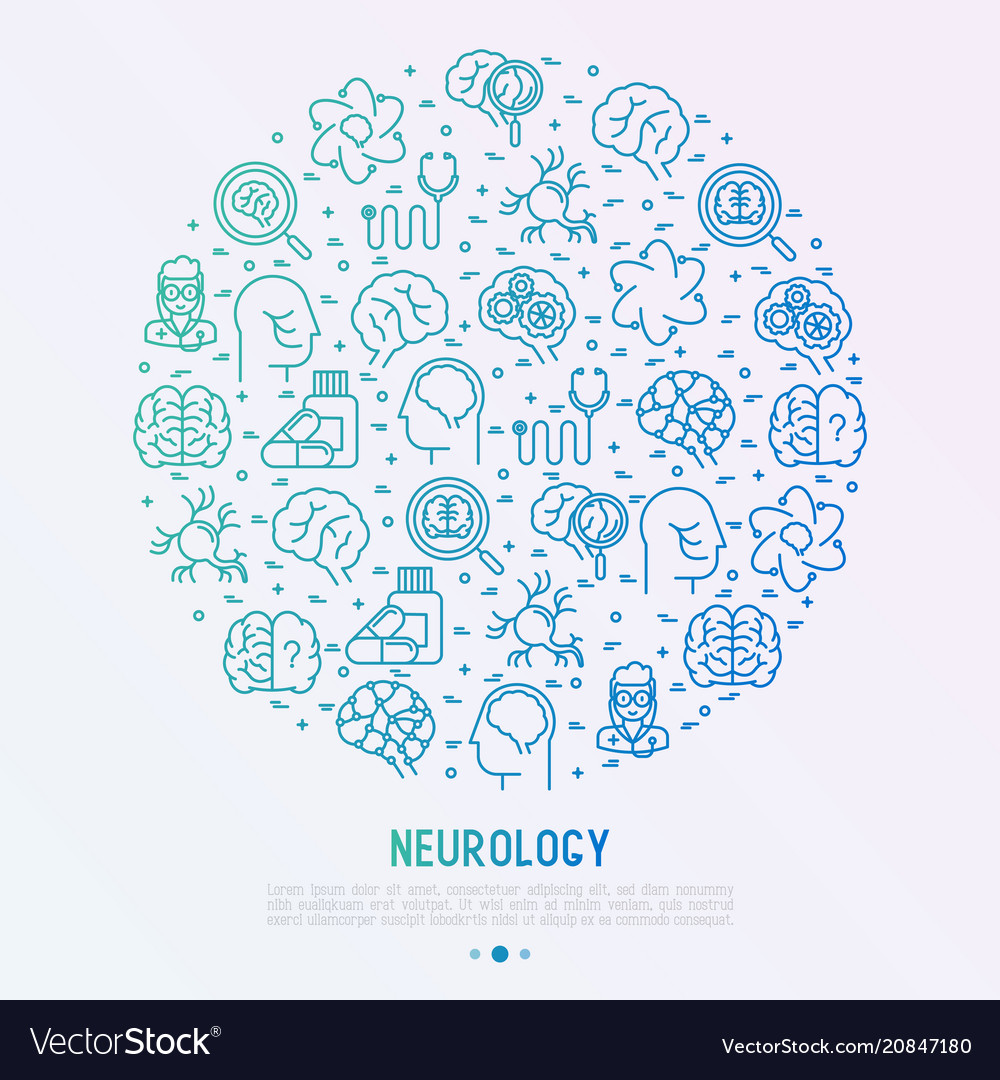 Neurology concept in circle with thin line icons vector image Neurology concept in circle with thin line icons