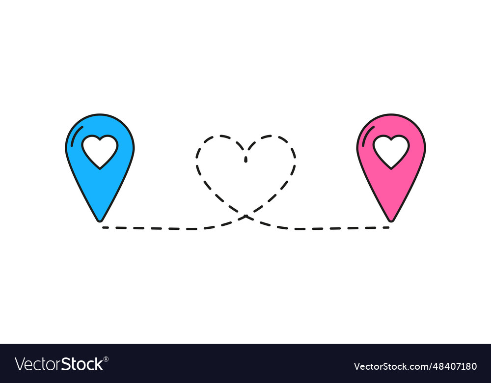 Pin map line in heart shape navigation pointers