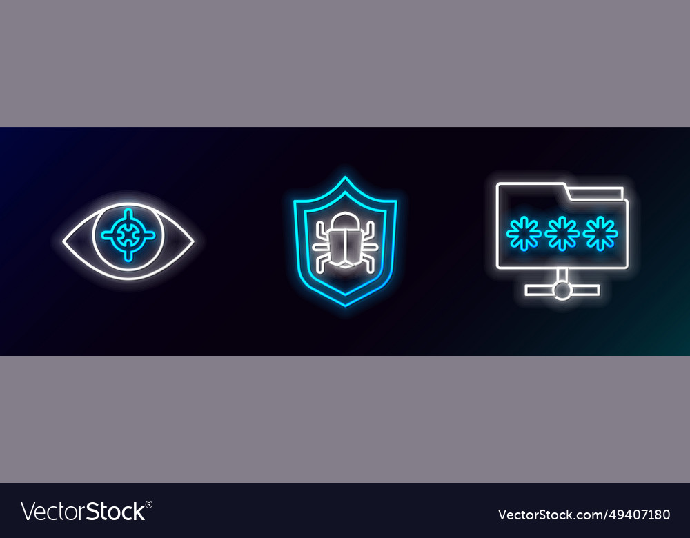 Set line folder with password eye scan and system vector image Set line folder with password eye scan and system