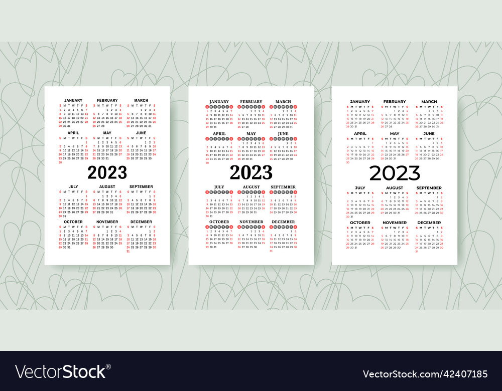 Calendar 2023 year set template collection Vector Image