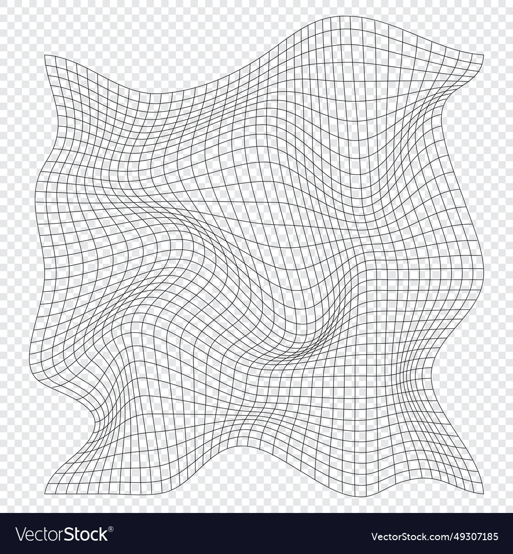 Distorted square grid wireframe wave geometry vector image Distorted square grid wireframe wave geometry