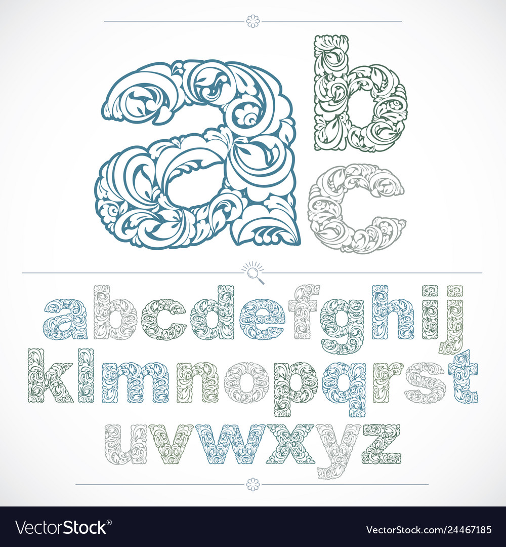 Floral alphabet sans serif letters gezeichnet mit