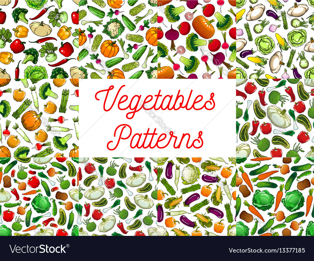 Fresh vegetables seamless pattern set