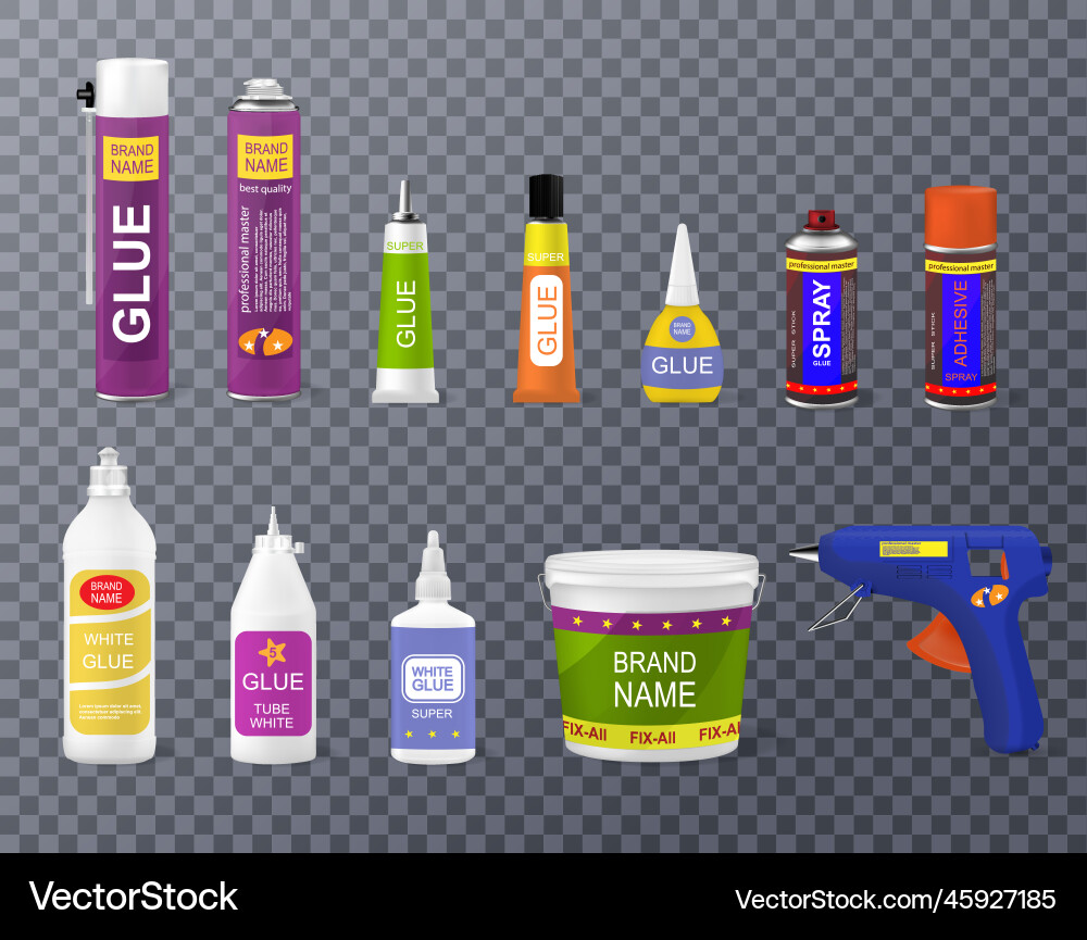 Glue bottles realistic set Royalty Free Vector Image