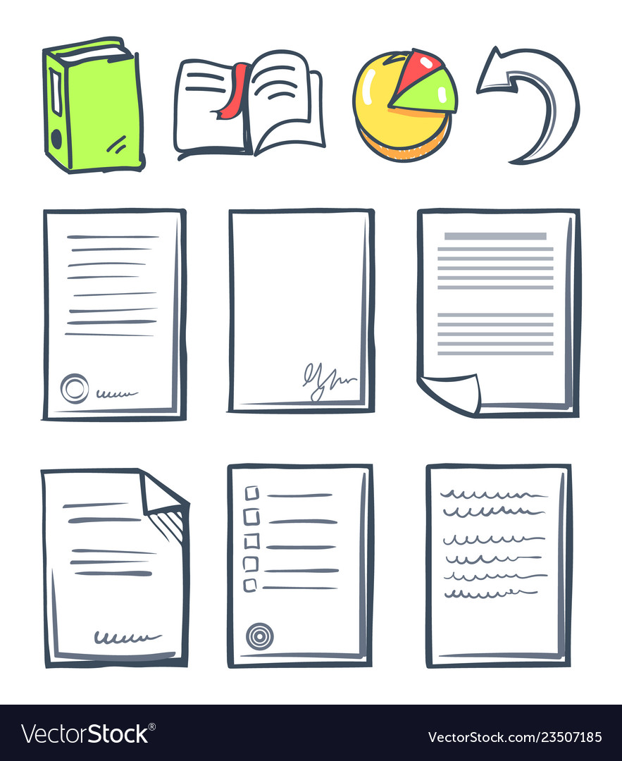 Office paper and pie diagram chart set