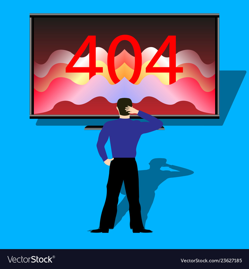 Person in front of the monitor showing error 404 vector image Person in front of the monitor showing error 404