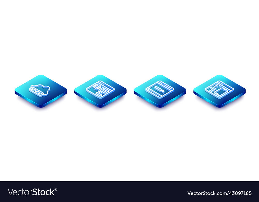 Set isometric line web development browser vector image Set isometric line web development browser
