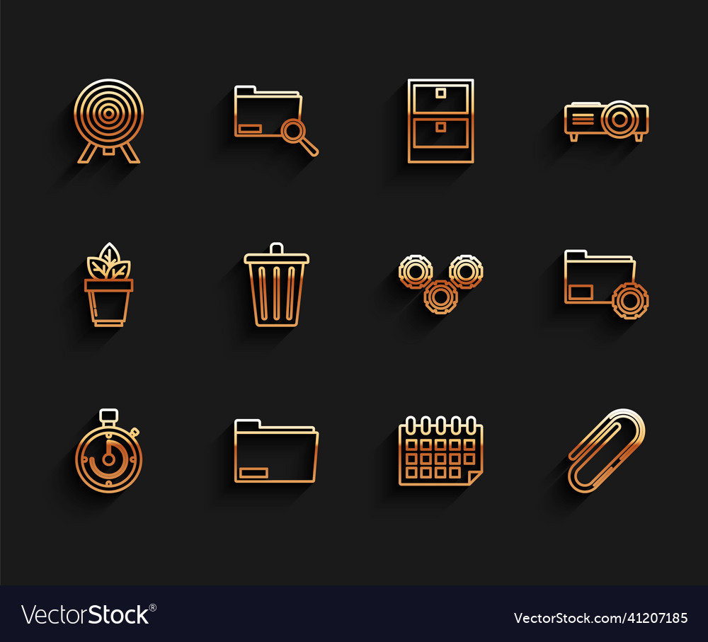 Set line briefcase document folder target vector image Set line briefcase document folder target