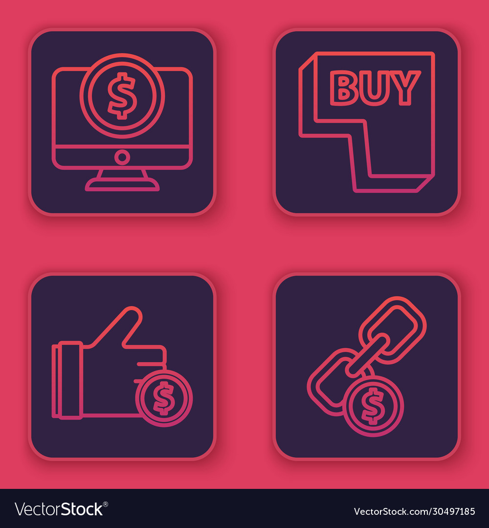 Set line computer monitor with dollar hand vector image Set line computer monitor with dollar hand