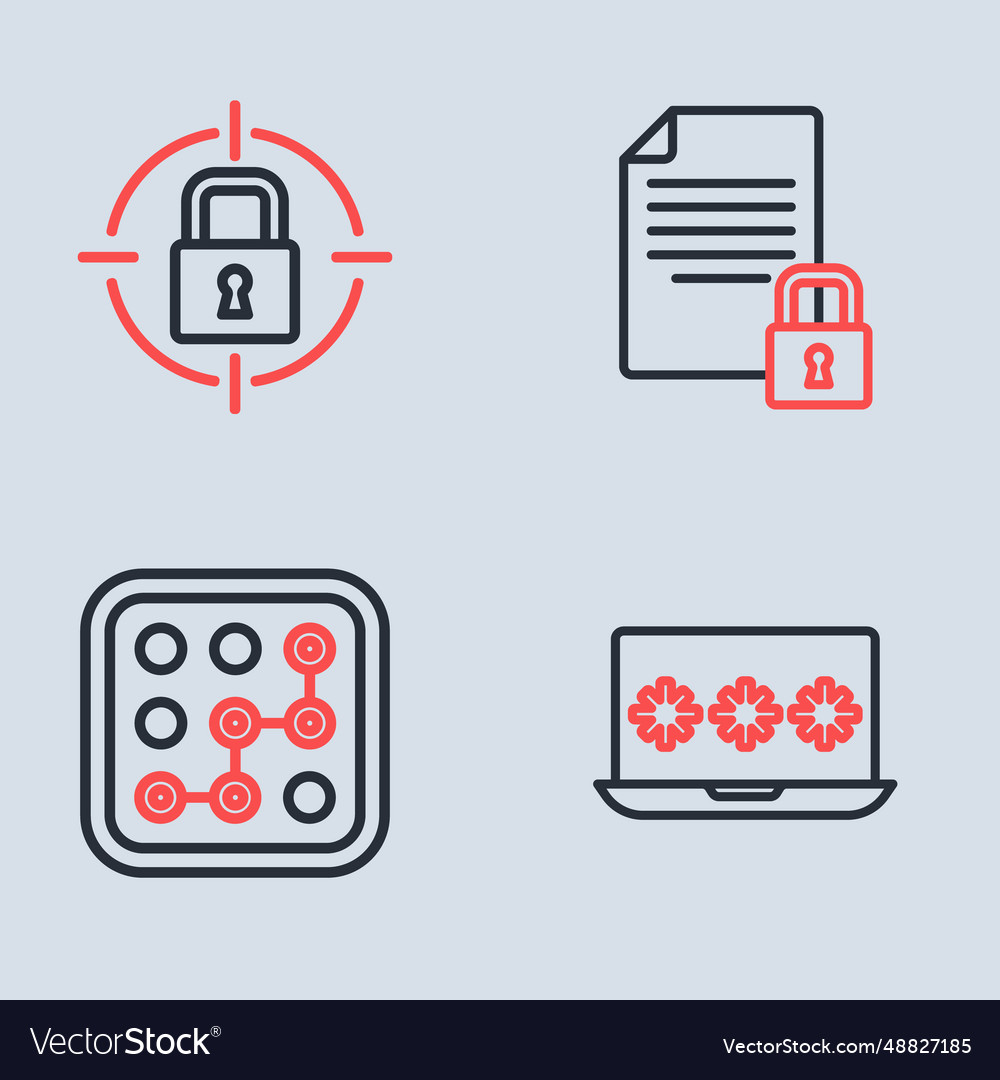 Set line document and lock graphic password vector image Set line document and lock graphic password