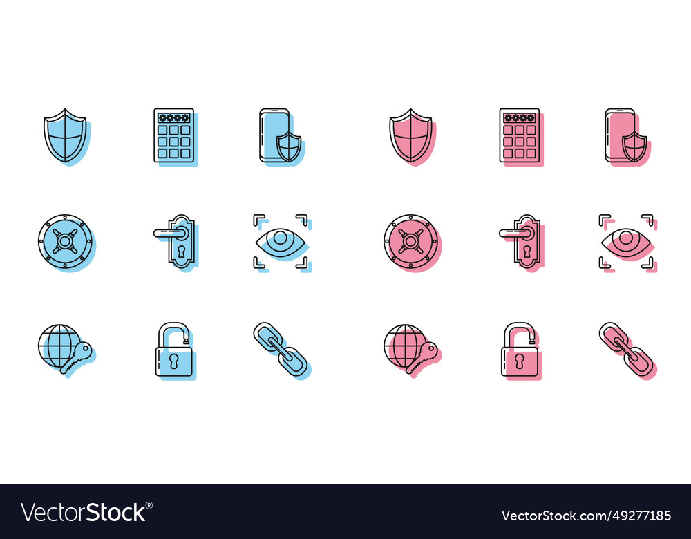 Set line globe key open padlock shield chain link vector image Set line globe key open padlock shield chain link