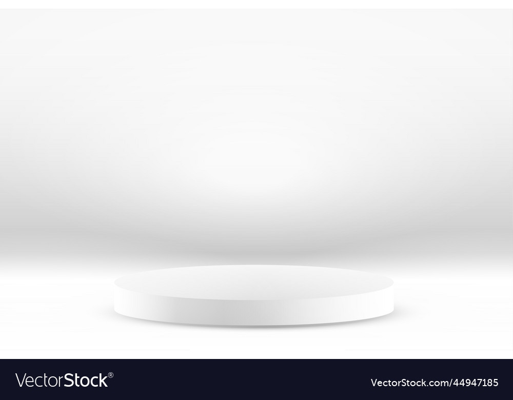 White studio background with podium display