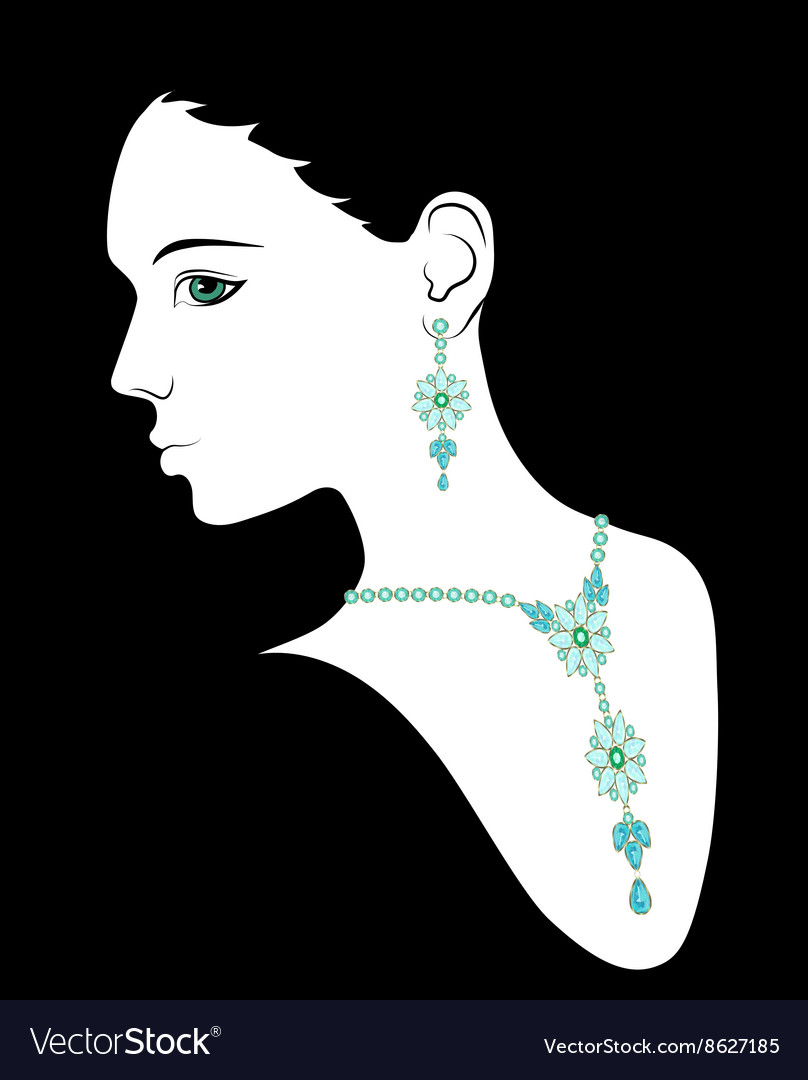 Woman in necklace and earrings Royalty Free Vector Image