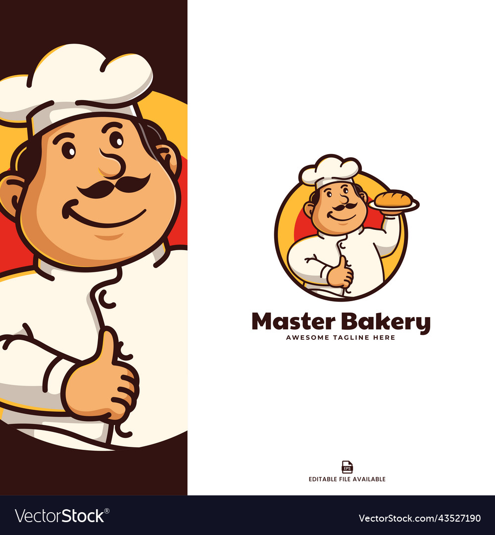 Bakery chef mascot logo template Royalty Free Vector Image