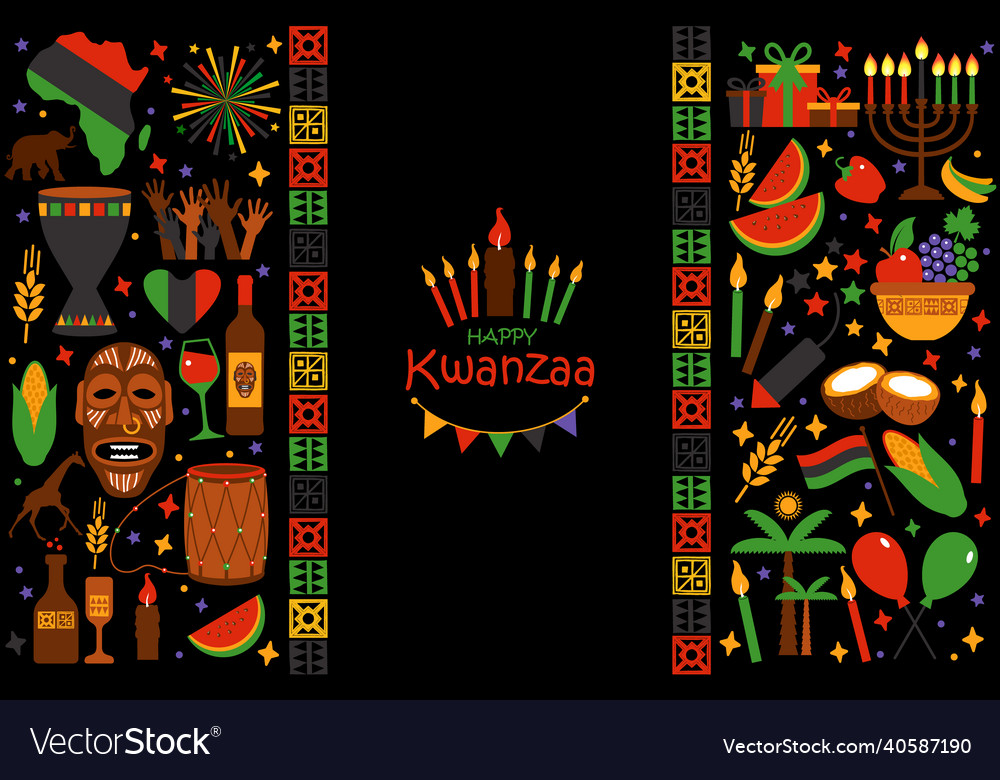 Card with collection of happy kwanzaa Royalty Free Vector