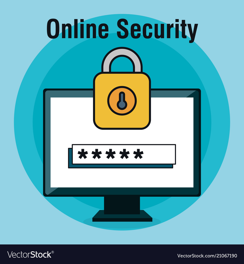 Computer display with online security icons vector image Computer display with online security icons