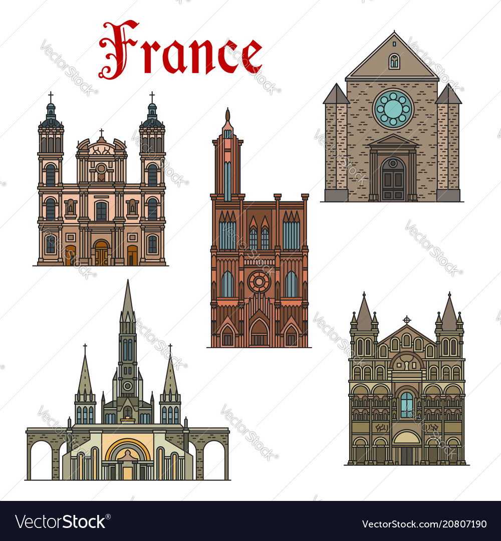 France travel landmarks buildings icons Royalty Free Vector