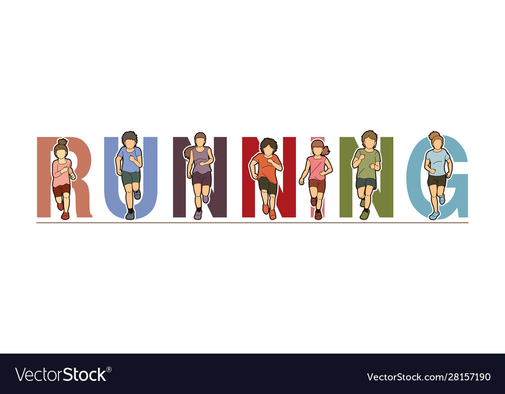 Group children running running text font Vector Image