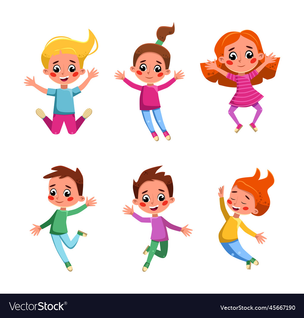 Happy kids jumping with joy and excitement Vector Image