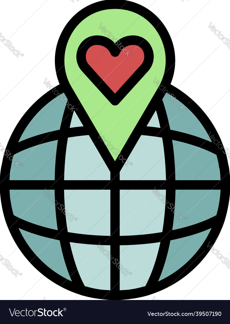 Heart point on the globe icon color outline Vector Image