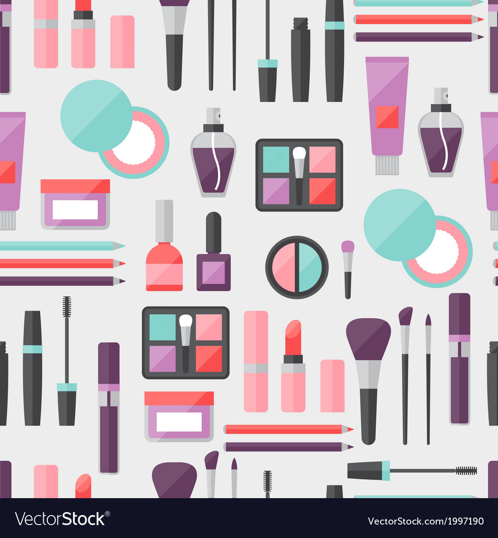 Seamless background with cosmetics icons