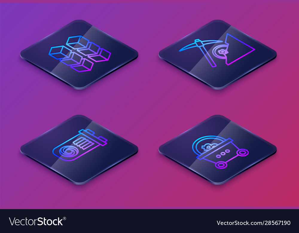 Set isometric line blockchain technology mining Vector Image Set isometric line blockchain technology mining