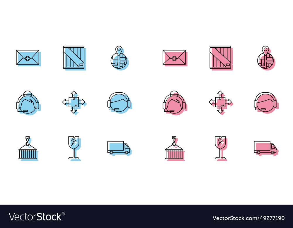 Set line container on crane fragile broken glass vector image Set line container on crane fragile broken glass