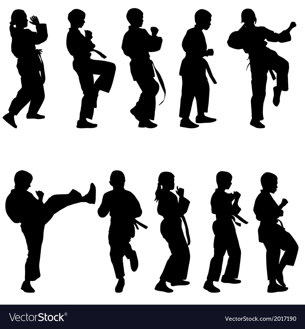 Set of black silhouettes karate sport