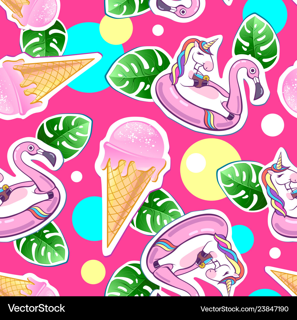 Summer seamless pattern with unicorn Royalty Free Vector