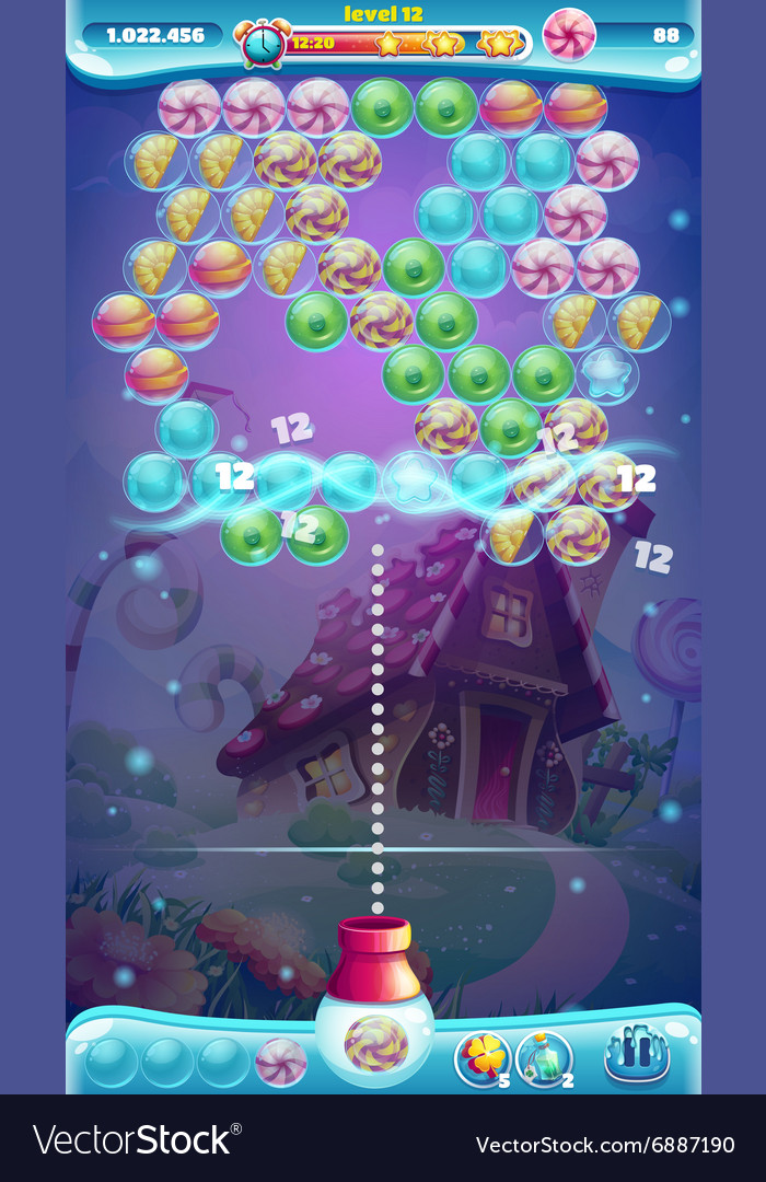 Gold and gems tresarues bubble shooter match 3 Vector Image