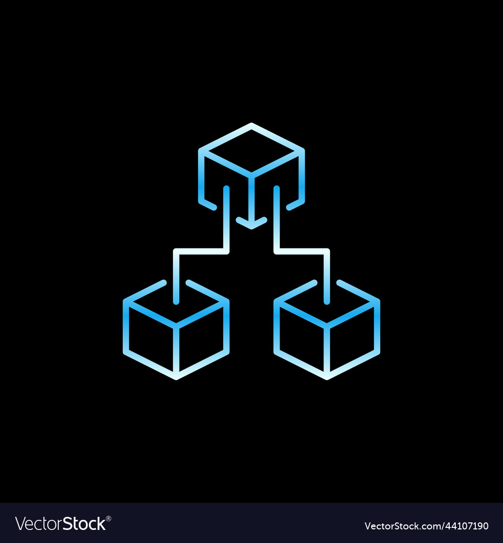 Three blockchain blocks blue outline icon