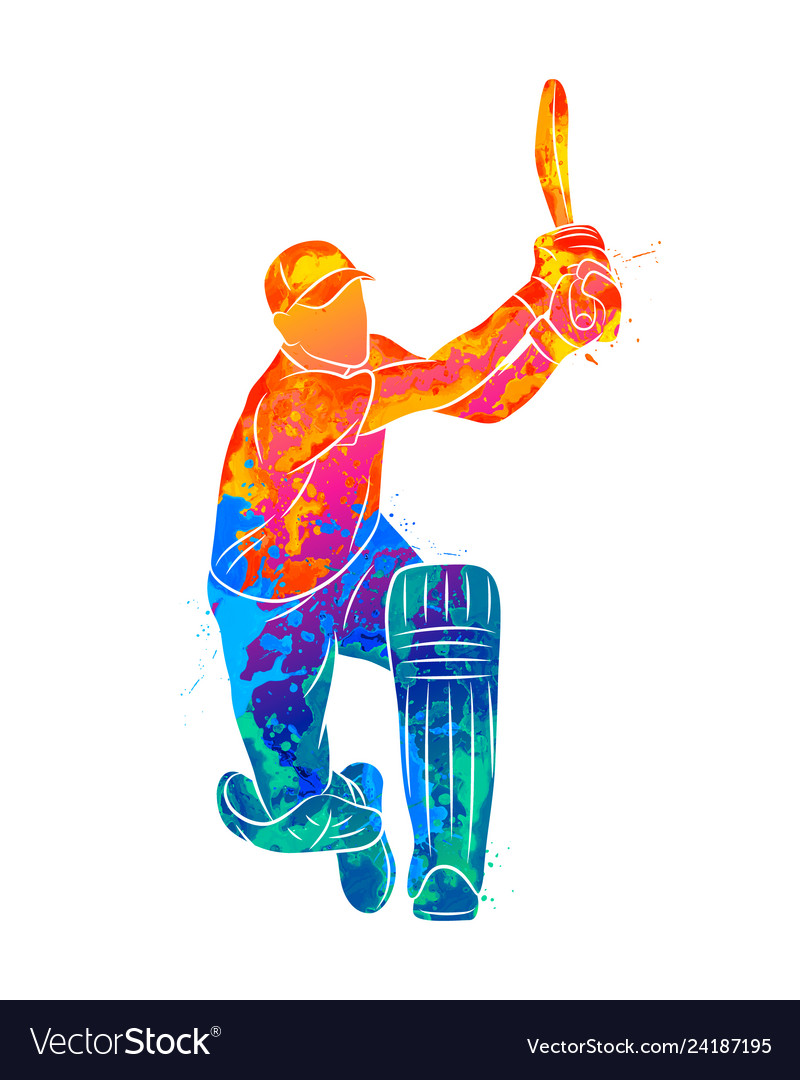 Abstract batsman playing cricket from splash of Vector Image