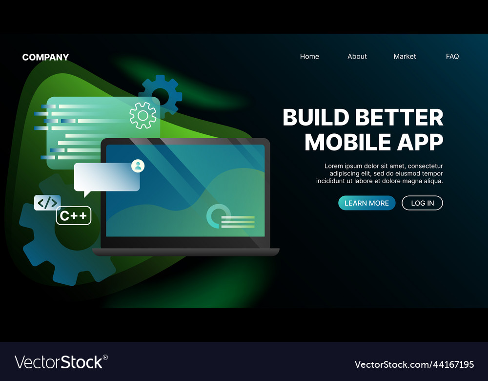 Build better mobile app landing page for website vector image Build better mobile app landing page for website