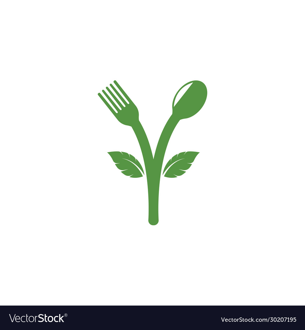 Fork and spoon with leaves icon vegetarian food Vector Image