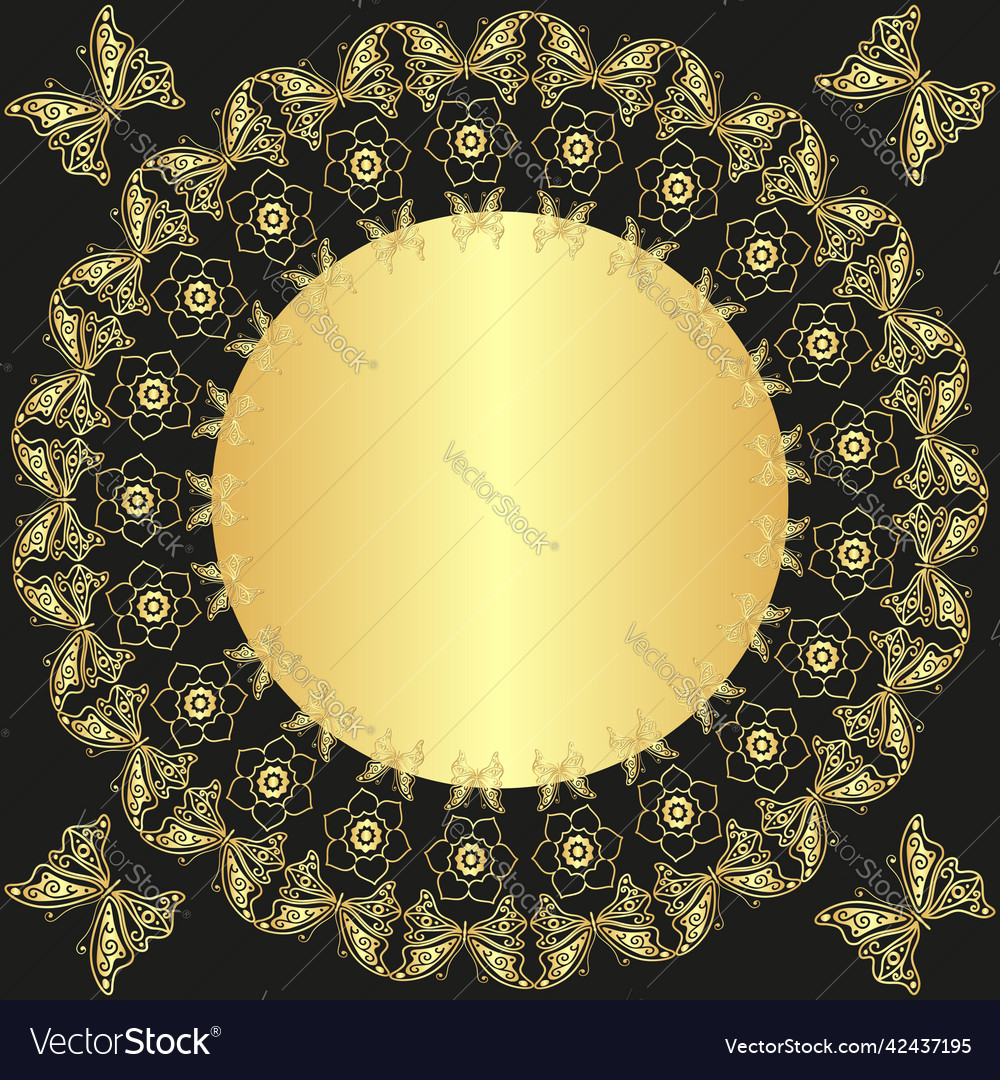 Golden circular pattern with butterflies vector image Golden circular pattern with butterflies