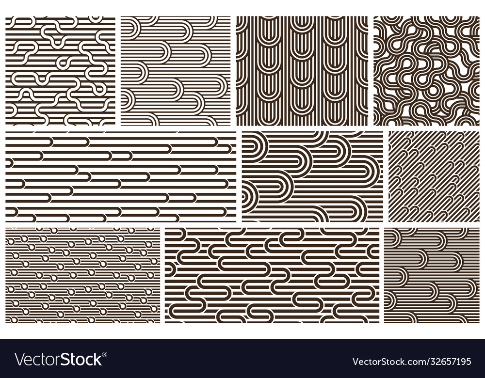 Lined seamless patterns with twisted lines vector image Lined seamless patterns with twisted lines