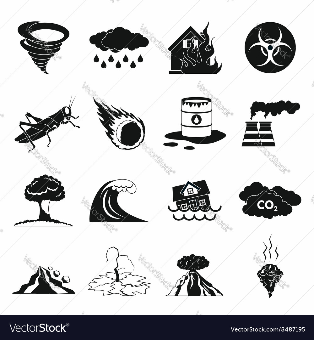 Natural disaster icons set black simple style Vector Image