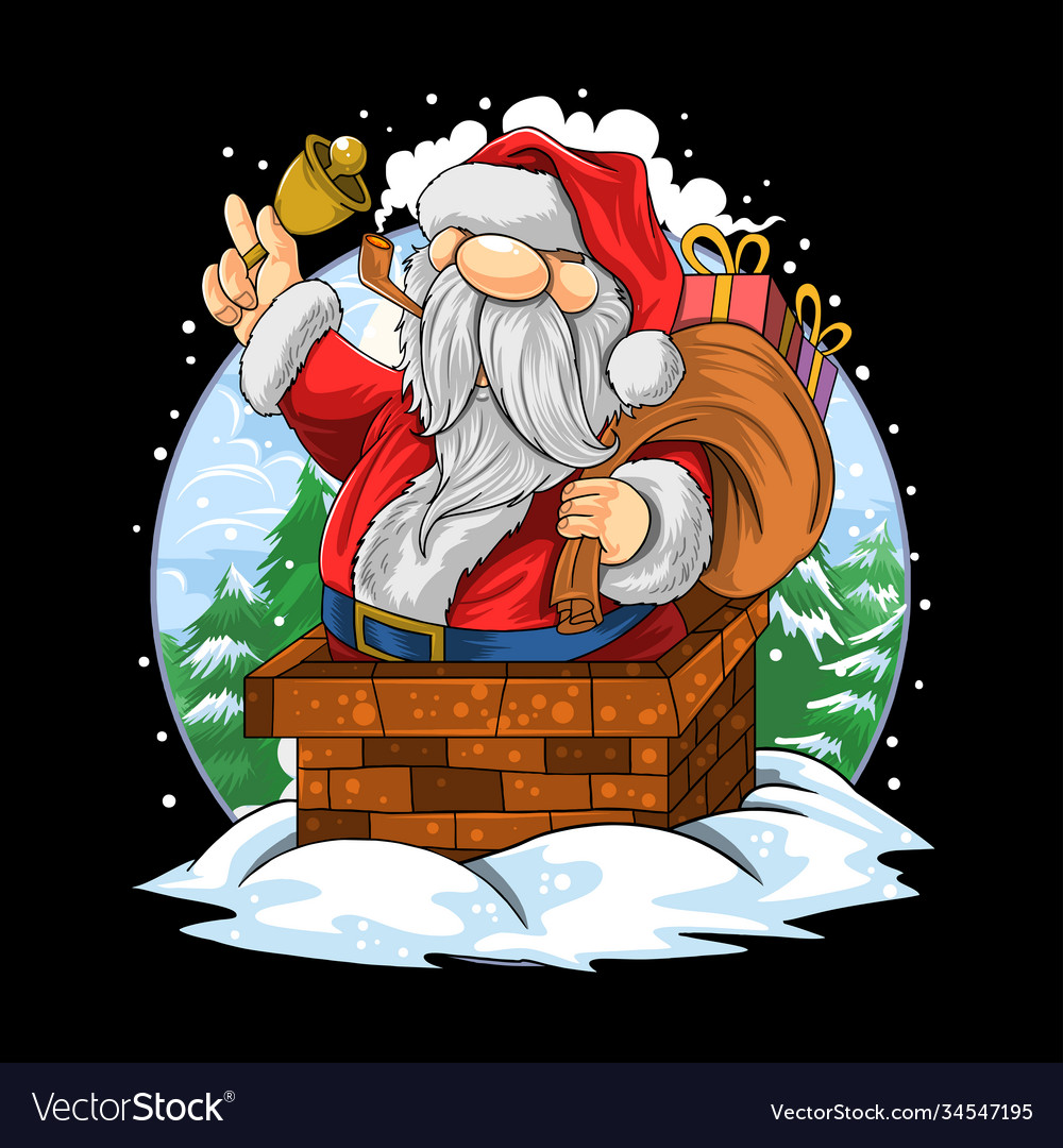 Santa claus christmas went into chimney Royalty Free Vector