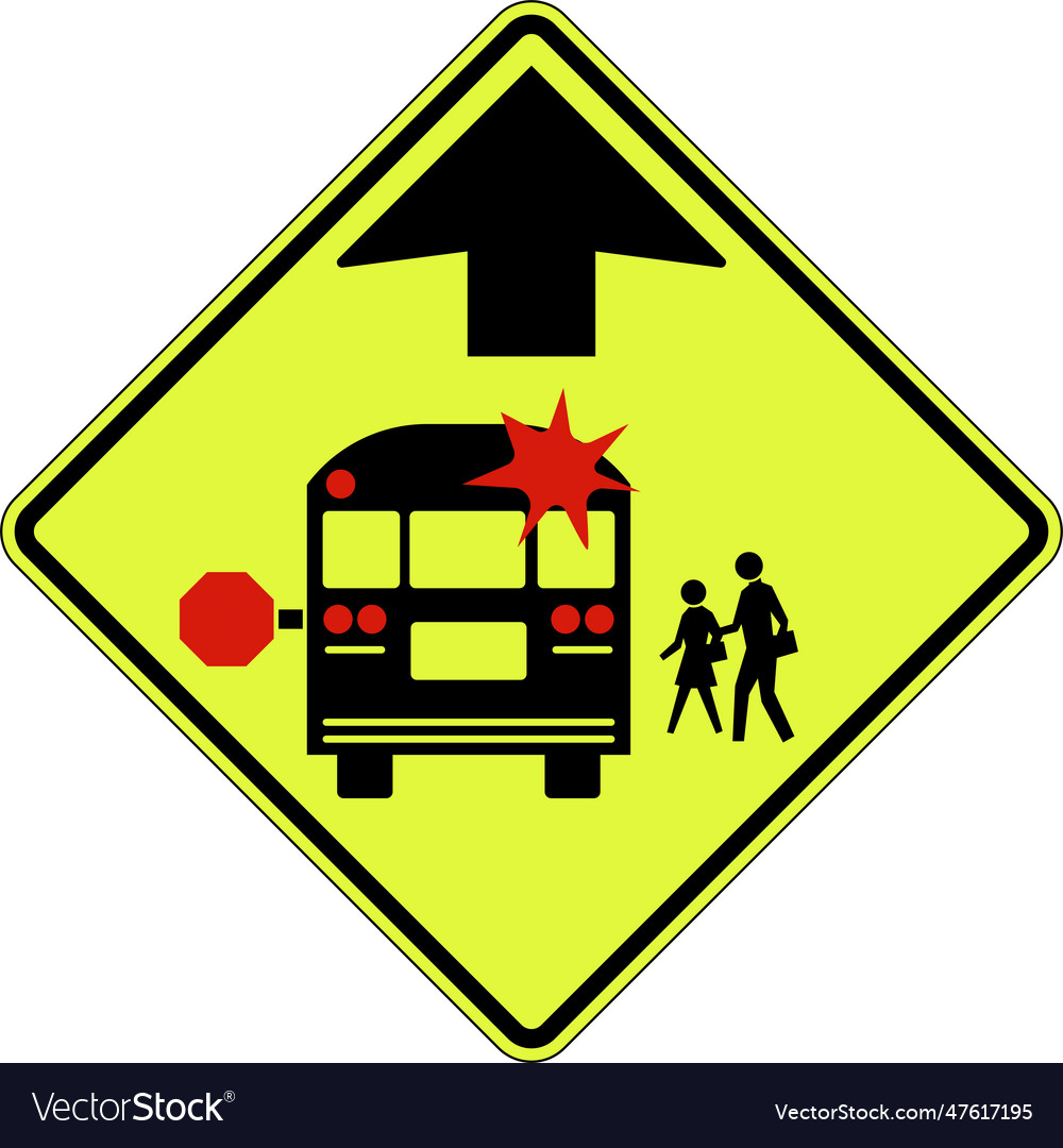 School bus stop ahead sign on white background