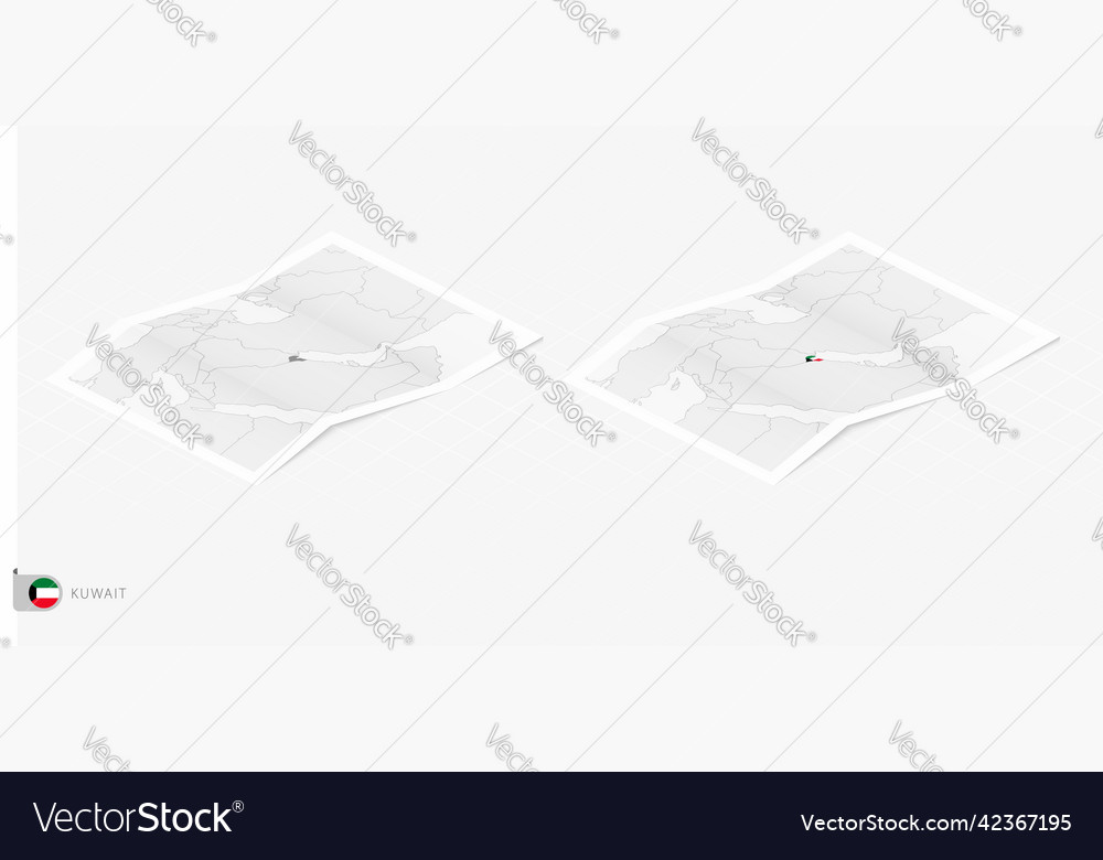 Set of two realistic map kuwait with shadow vector image Set of two realistic map kuwait with shadow
