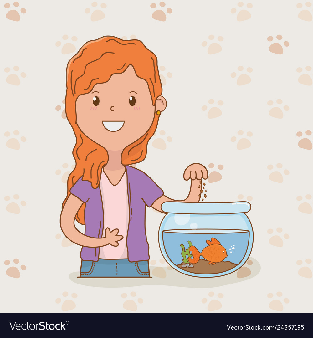 Young woman with cute fish mascot