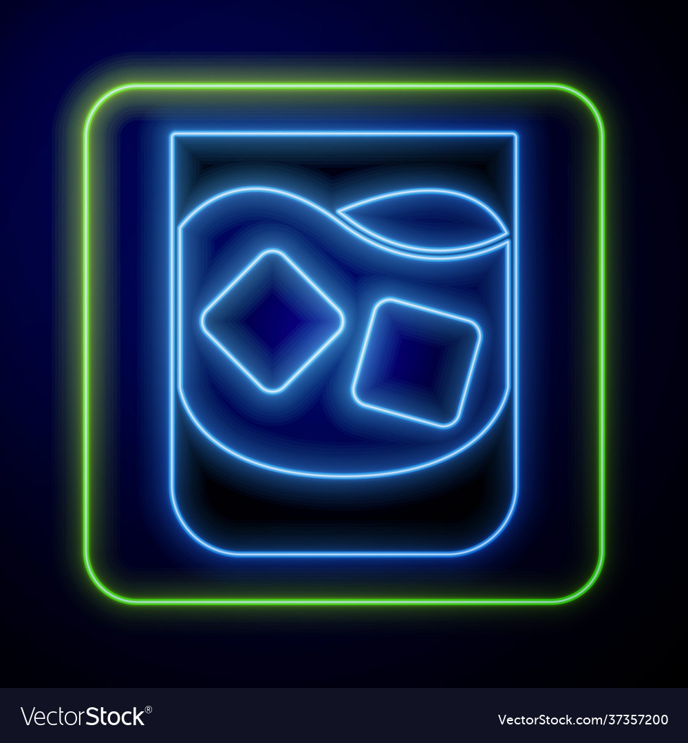 Glowing neon glass whiskey and ice cubes icon Vector Image