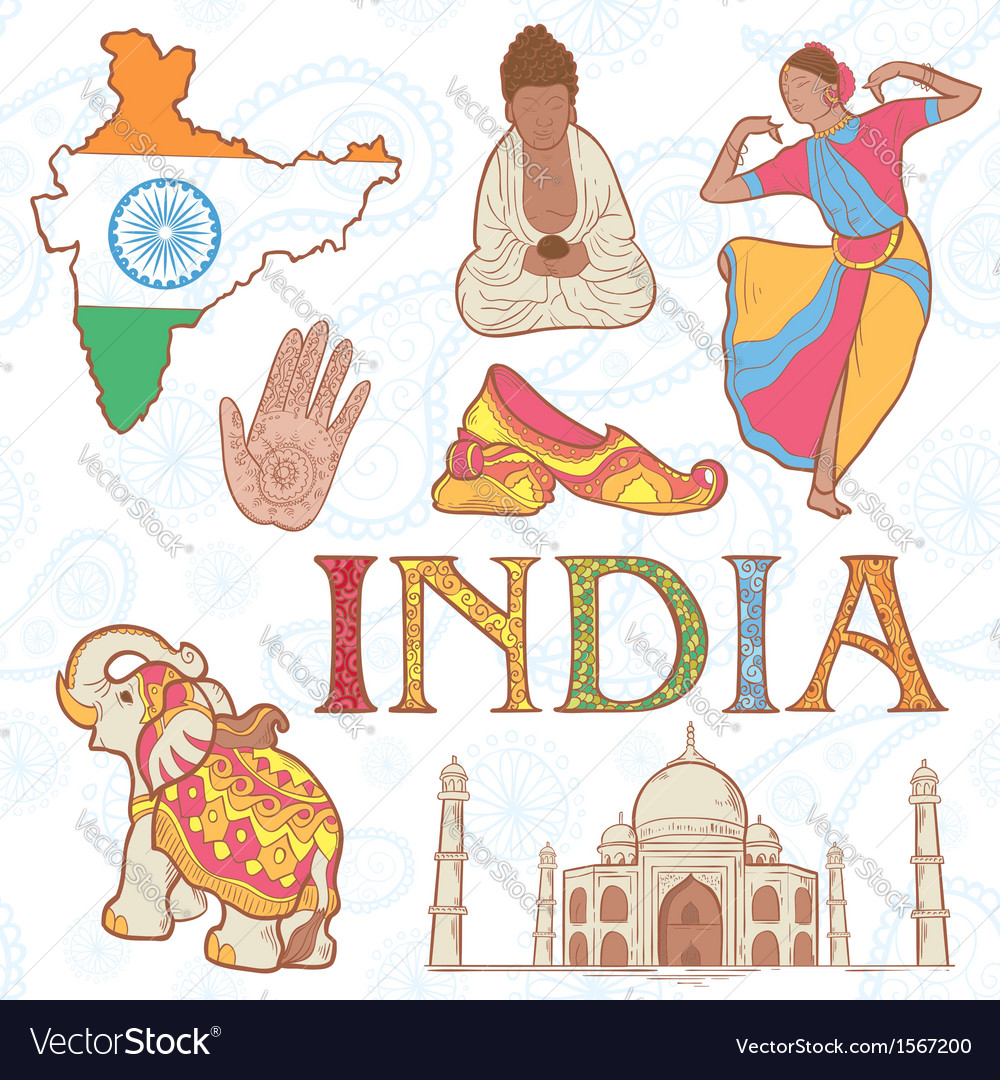 Indian colorful set symbols Royalty Free Vector Image